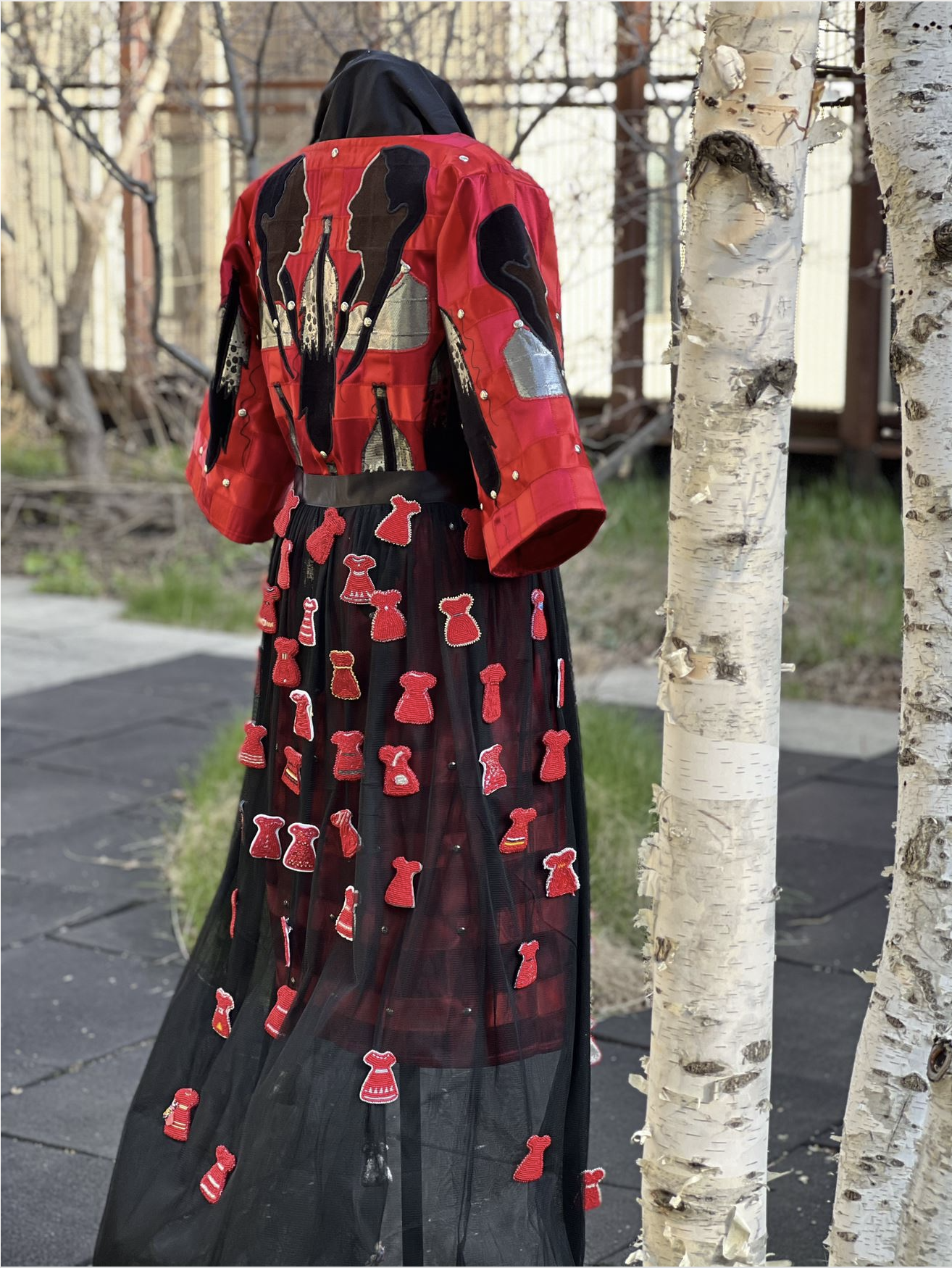 Red dress with little beaded red dress pins